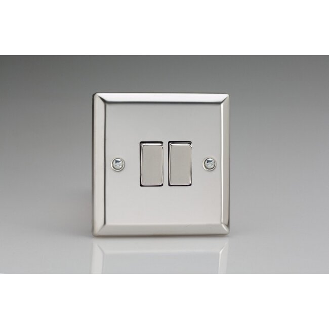Varilight Classic 2-Gang 10A 1- or 2-Way Rocker Switch Decorative Mirror Chrome Chrome Rockers