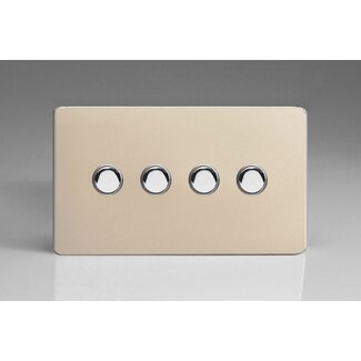 Varilight Screwless 4-Gang 6A 1-Way Push-to-Make Momentary Switch (Twin Plate) Decorative Satin Chrome Buttons