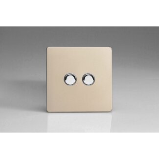 Varilight Screwless 2-Gang 6A 1- or 2-Way Push-On/Off Impulse Switch Decorative Satin Chrome Buttons