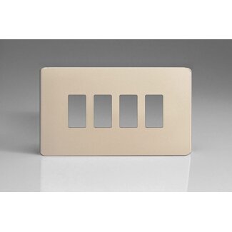 Varilight Screwless 4-Gang Screwless PowerGrid Plate including Yoke (Twin Plate)  Satin