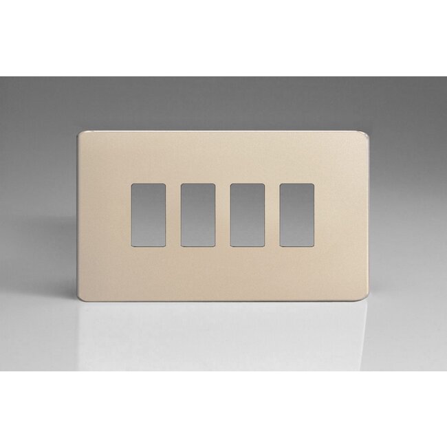 Varilight Screwless 4-Gang Screwless PowerGrid Plate including Yoke (Twin Plate)  Satin