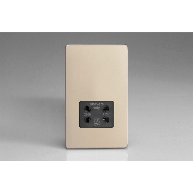 Varilight Screwless Dual Voltage Shaver Socket 230V/115V Black Satin Black Insert