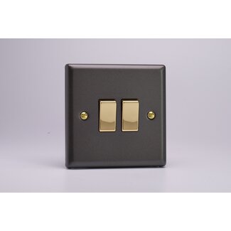 Varilight Vogue 2-Gang 10A 1- or 2-Way Rocker Switch with Metal Rockers Brass Slate Brass