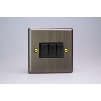 Varilight Urban 3-Gang 10A 1- or 2-Way Rocker Switch Black Antique Brass Black