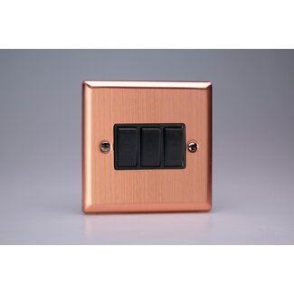 Varilight Urban 3-Gang 10A 1- or 2-Way Rocker Switch Black Brushed Copper Black Rockers