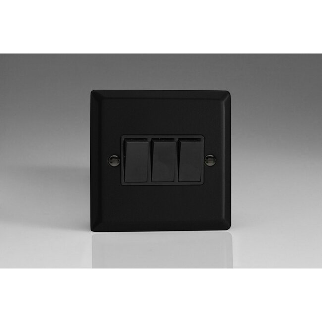 Varilight Urban 3-Gang 10A 1- or 2-Way Rocker Switch Black Matt Black Black Rockers