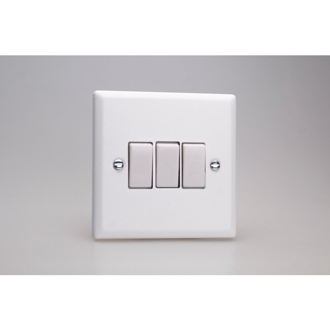 Varilight Urban 3-Gang 10A 1- or 2-Way Rocker Switch White Chalk White White