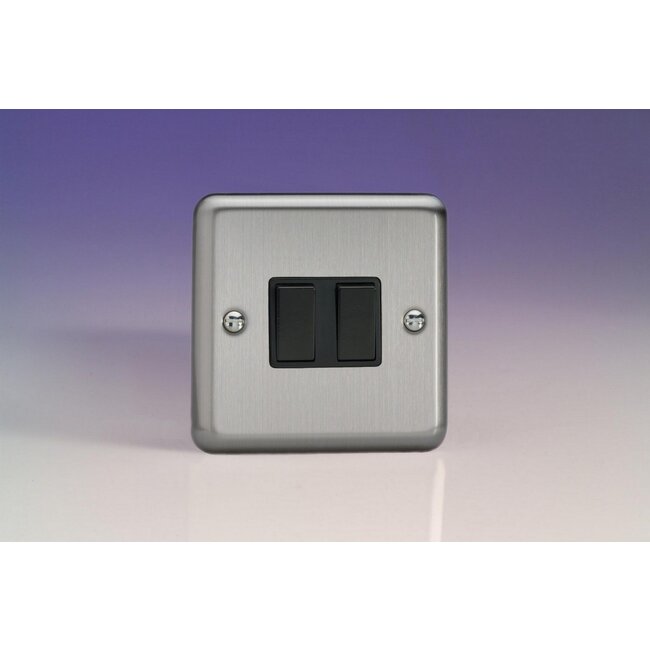 Varilight Classic 2-Gang 10A 1- or 2-Way Rocker Switch Black Matt Chrome Black Rockers