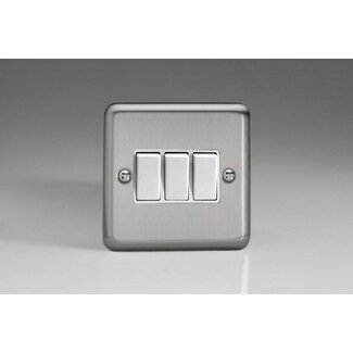 Varilight Classic 3-Gang 10A 1- or 2-Way Rocker Switch White Matt Chrome White Rockers