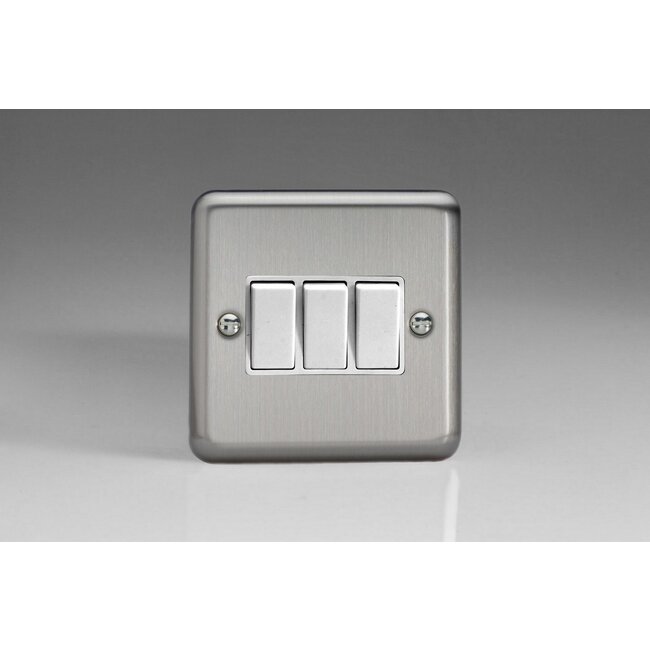 Varilight Classic 3-Gang 10A 1- or 2-Way Rocker Switch White Matt Chrome White Rockers