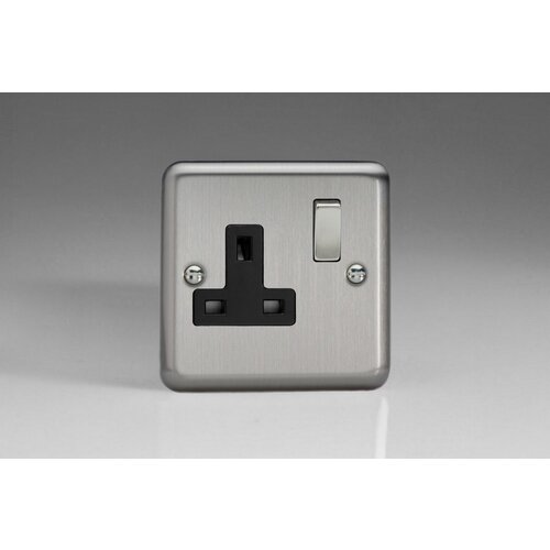 Varilight Classic 1-Gang 13A Double Pole Switched Socket with Metal Rockers Black Matt Chrome Steel/Black Inserts Varilight Classic 1-Gang 13A Double Pole Switched Socket with Metal Rockers Black Matt Chrome Steel/Black Inserts