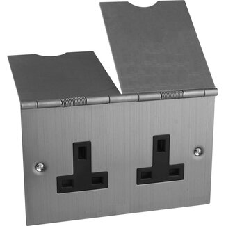 Varilight Value 2-Gang 13A Floor Socket  Brushed Steel Black