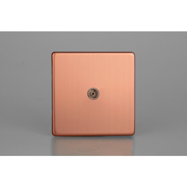 Varilight Urban Screwless 1-Gang TV Socket, Co-Axial  Brushed Copper Plain Insert