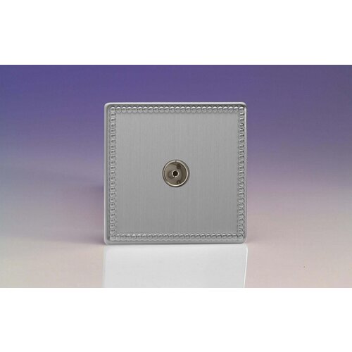 Varilight Jubilee 1-Gang TV Socket, Co-Axial Brushed Steel Plain Insert Varilight Jubilee 1-Gang TV Socket, Co-Axial Brushed Steel Plain Insert