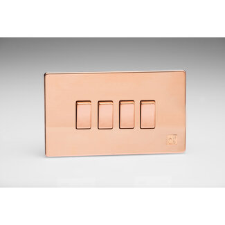 Varilight Screwless 4-Gang 10A 1- or 2-Way Rocker Switch (Twin Plate) Decorative Cu29 Raw Copper Copper Rockers