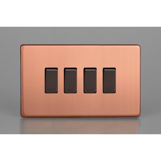 Varilight Urban Screwless 4-Gang 10A 1- or 2-Way Rocker Switch (Twin Plate) Decorative Brushed Copper Iridium Rockers