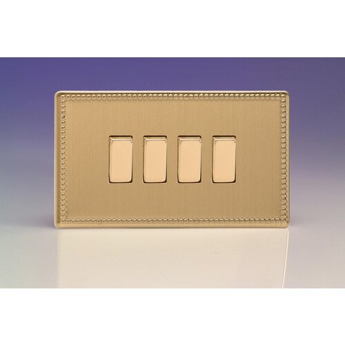Varilight Jubilee 4-Gang 10A 1- or 2-Way Rocker Switch (Twin Plate) Decorative Brushed Brass Brass Rockers Varilight Jubilee 4-Gang 10A 1- or 2-Way Rocker Switch (Twin Plate) Decorative Brushed Brass Brass Rockers