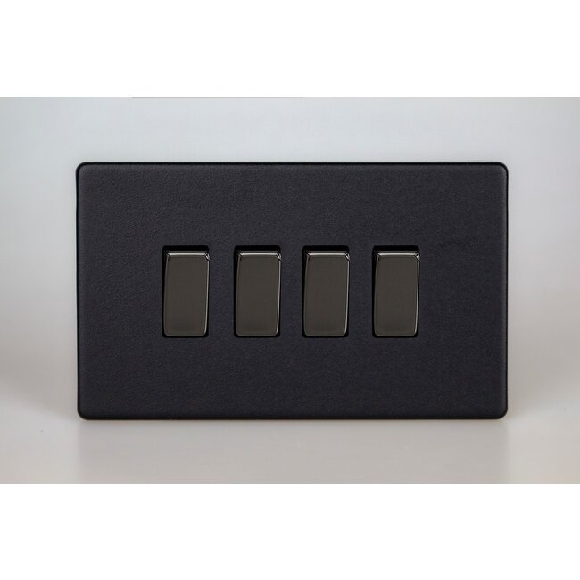 Varilight Urban Screwless 4-Gang 10A 1- or 2-Way Rocker Switch (Twin Plate) Decorative Matt Black Iridium Rockers