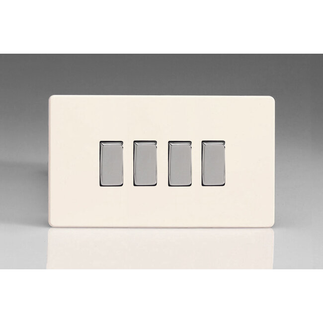 Varilight Screwless 4-Gang 10A 1- or 2-Way Rocker Switch (Twin Plate) Decorative Chrome Primed Chrome Rockers