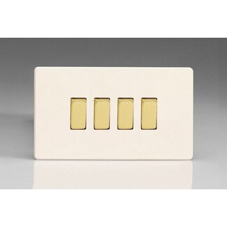 Varilight Screwless 4-Gang 10A 1- or 2-Way Rocker Switch (Twin Plate) Decorative Brass Primed Brass Rockers