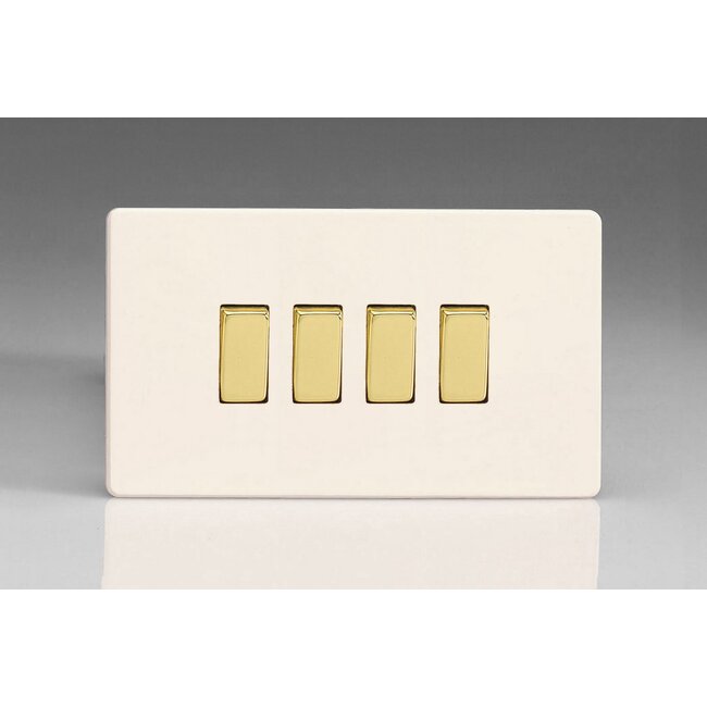 Varilight Screwless 4-Gang 10A 1- or 2-Way Rocker Switch (Twin Plate) Decorative Brass Primed Brass Rockers