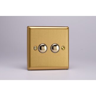 Varilight Classic 2-Gang Tactile Touch Control Dimming Supplementary Controller for use with Master on 2-Way Circuits V-Pro IR Brushed Brass Brass Buttons
