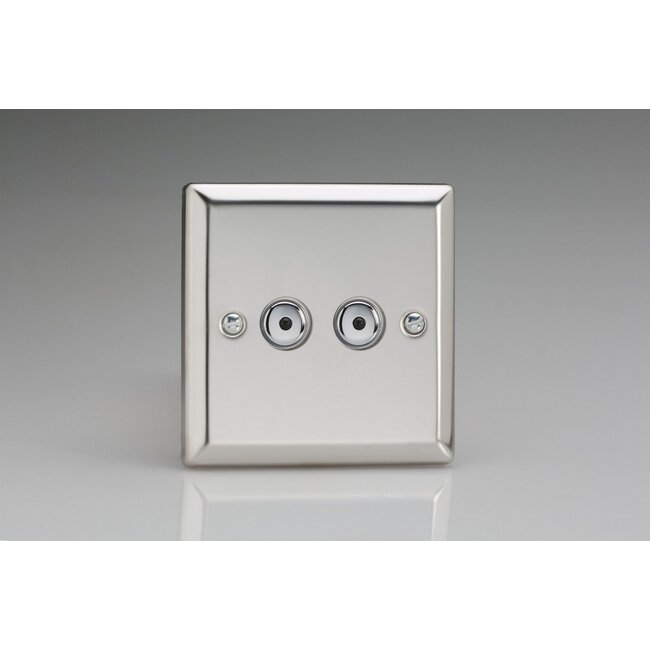 Varilight Classic 2-Gang 1-Way Remote/Touch Control Master LED Dimmer 2 x 0-100W (1-10 LEDs) V-Pro IR Mirror Chrome Chrome Buttons