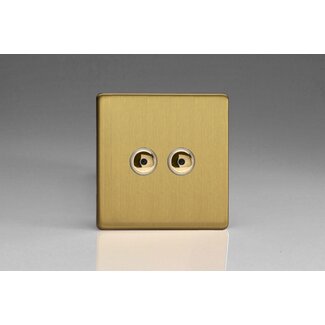 Varilight Screwless 2-Gang 1-Way Remote/Touch Control Master LED Dimmer 2 x 0-100W (1-10 LEDs) V-Pro IR Brushed Brass Brass Buttons