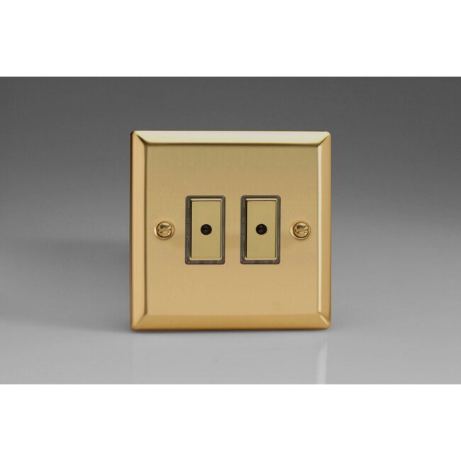 Varilight Classic 2-Gang 1-Way V-Pro Multi-Point Remote/Tactile Touch Control Master LED Dimmer 2 x 0-100W (1-10 LEDs) V-Pro Multi-Point Remote (formerly Eclique2) Victorian Brass Brass Buttons