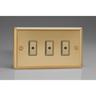Varilight Classic 3-Gang 1-Way V-Pro Multi-Point Remote/Tactile Touch Control Master LED Dimmer 3 x 0-100W (1-10 LEDs) (Twin Plate) V-Pro Multi-Point Remote (formerly Eclique2) Victorian Brass Brass Buttons
