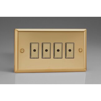 Varilight Classic 4-Gang 1-Way V-Pro Multi-Point Remote/Tactile Touch Control Master LED Dimmer 4 x 0-100W (1-10 LEDs) (Twin Plate) V-Pro Multi-Point Remote (formerly Eclique2) Victorian Brass Brass Buttons