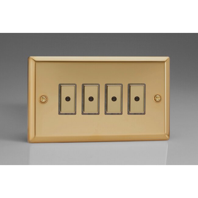 Varilight Classic 4-Gang 1-Way V-Pro Multi-Point Remote/Tactile Touch Control Master LED Dimmer 4 x 0-100W (1-10 LEDs) (Twin Plate) V-Pro Multi-Point Remote (formerly Eclique2) Victorian Brass Brass Buttons