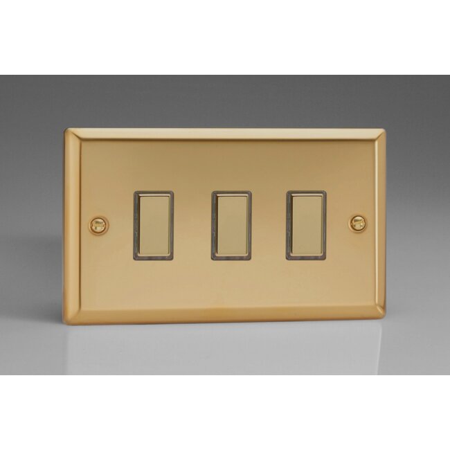 Varilight Classic 3-Gang Tactile Touch Control Dimming Supplementary Controller for use with Multi-Point (formerly Eclique2) Master on 2-Way Circuits (Twin Plate) V-Pro Multi-Point (formerly Eclique2) Victorian Brass Brass Buttons