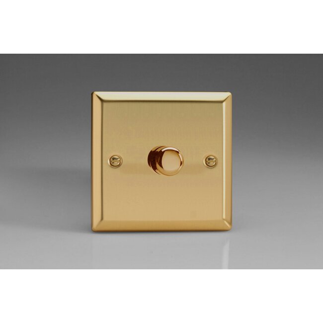 Varilight Classic 1-Gang 2-Way Push-On/Off Rotary LED Dimmer 1 x 0-120W (1-10 LEDs) V-Pro Victorian Brass Brass Knob