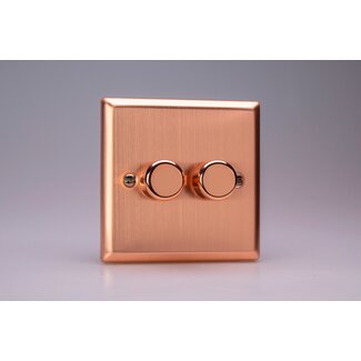 Varilight Urban 2-Gang 2-Way Push-On/Off Rotary LED Dimmer 2 x 0-100W (1-10 LEDs) V-Pro Brushed Copper Copper Knob