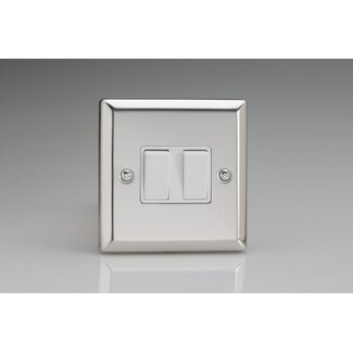 Varilight Classic 2-Gang 10A 1- or 2-Way Rocker Switch White Mirror Chrome White Rockers
