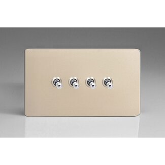 Varilight Screwless 4-Gang 10A 1- or 2-Way Toggle Switch (Twin Plate) Decorative Satin Chrome Toggles