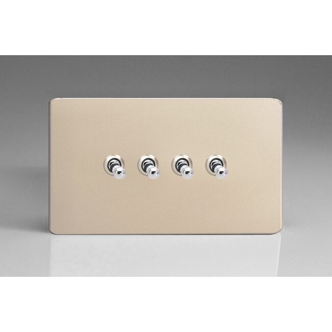 Varilight Screwless 4-Gang 10A 1- or 2-Way Toggle Switch (Twin Plate) Decorative Satin Chrome Toggles