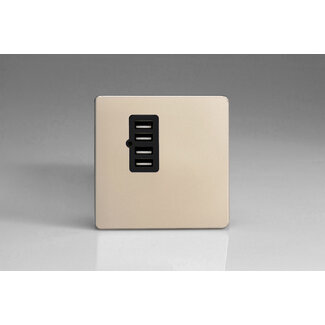 Varilight Screwless 4 Gang 5V DC 4800mA USB Charging Port (Single Plate) Black Satin Black Insert