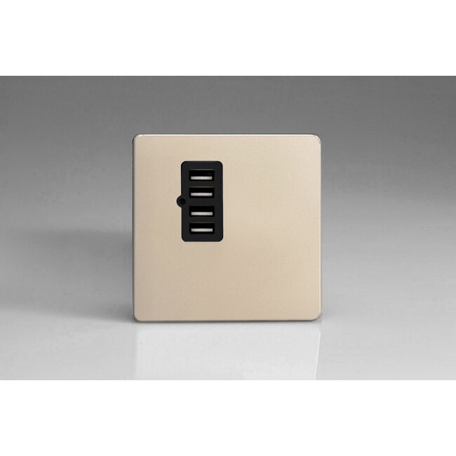 Varilight Screwless 4 Gang 5V DC 4800mA USB Charging Port (Single Plate) Black Satin Black Insert