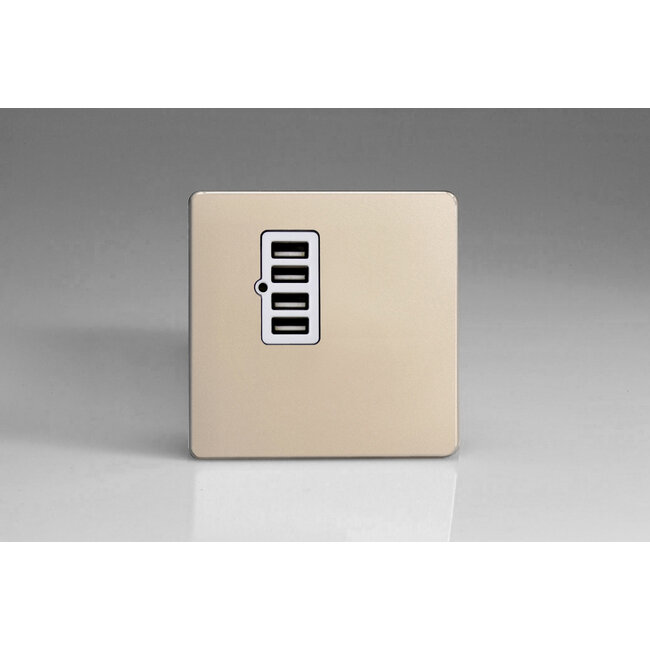 Varilight Screwless 4 Gang 5V DC 4800mA USB Charging Port (Single Plate) White Satin White Insert