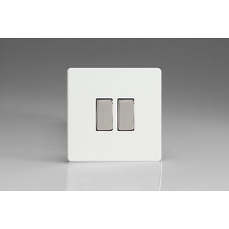 Varilight Screwless 2-Gang 10A 1- or 2-Way Rocker Switch Decorative Premium White Chrome Rockers