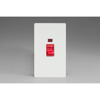 Varilight Screwless 45A Cooker Switch + Neon (Vertical Twin Plate, Red Rocker) Red Premium White Red Insert