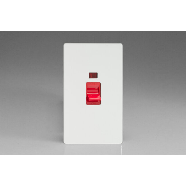 Varilight Screwless 45A Cooker Switch + Neon (Vertical Twin Plate, Red Rocker) Red Premium White Red Insert