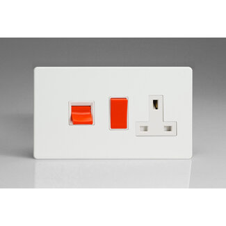 Varilight Screwless 45A Cooker Panel with 13A Double Pole Switched Socket Outlet (Red Rocker) White Premium White White/Red Inserts
