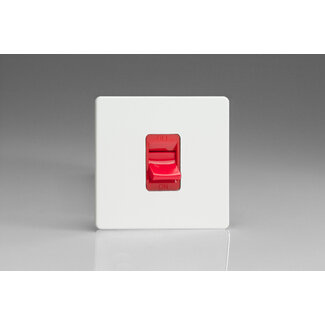 Varilight Screwless 45A Cooker Switch (Single Plate, Red Rocker) Red Premium White Red Insert