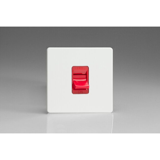 Varilight Screwless 45A Cooker Switch (Single Plate, Red Rocker) Red Premium White Red Insert