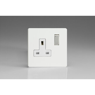 Varilight Screwless 1-Gang 13A Double Pole Switched Socket with Metal Rockers White Premium White Chrome/White Inserts