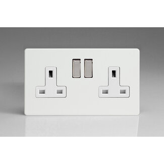Varilight Screwless 2-Gang 13A Double Pole Switched Socket with Metal Rockers White Premium White Chrome/White Inserts