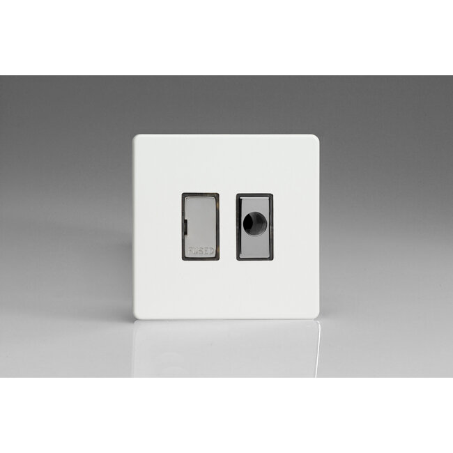 Varilight Screwless 13A Unswitched Fused Spur + Flex Outlet with Metal Inserts Decorative Premium White Chrome Inserts